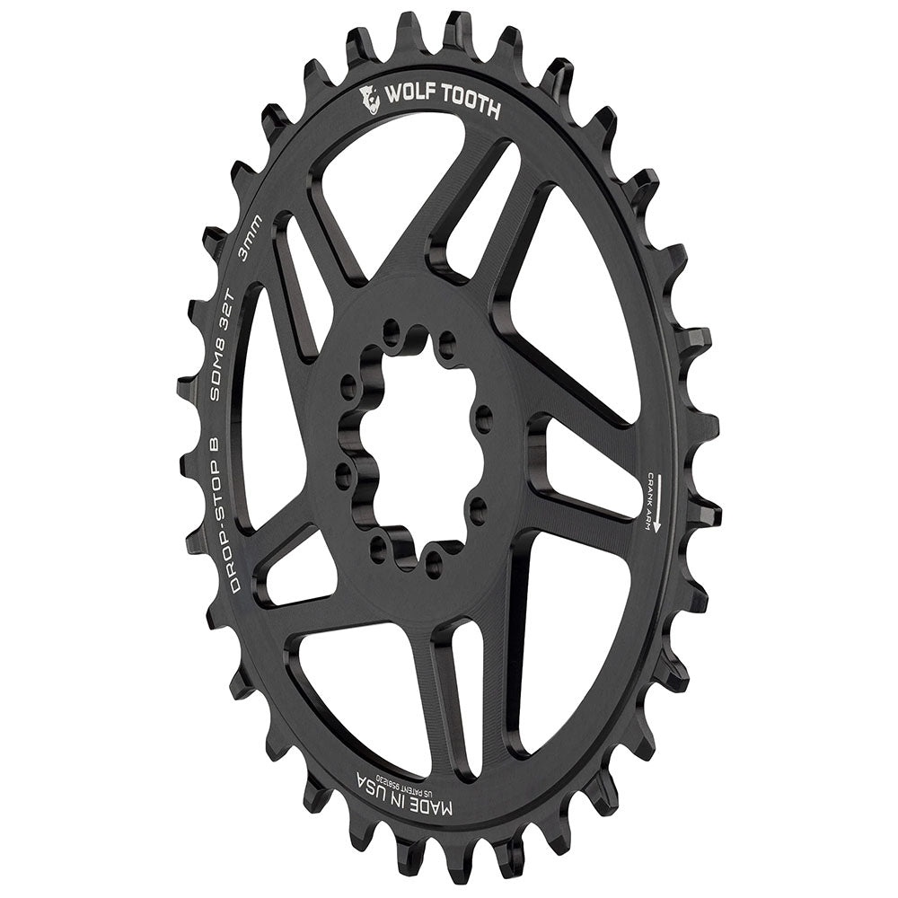 Plateau Wolf Tooth Direct Mount 34 Dents - Noir, Alu, Drop-Stop 12V, Montage Shimano, Neuf