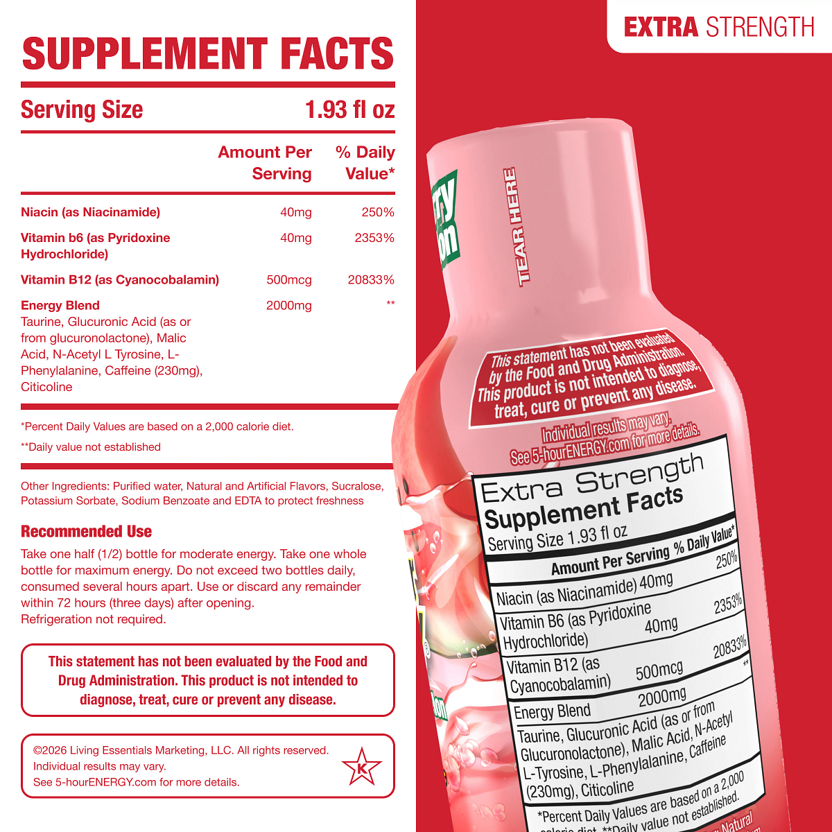 Strawberry Watermelon Flavor Extra Strength 5-hour ENERGY Shots