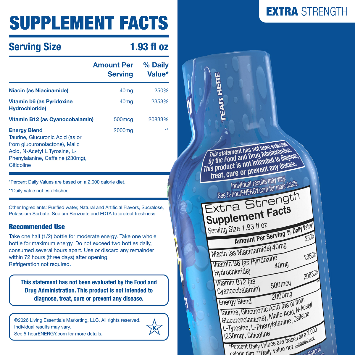 Blue Raspberry Flavor Extra Strength 5-hour ENERGY Shots