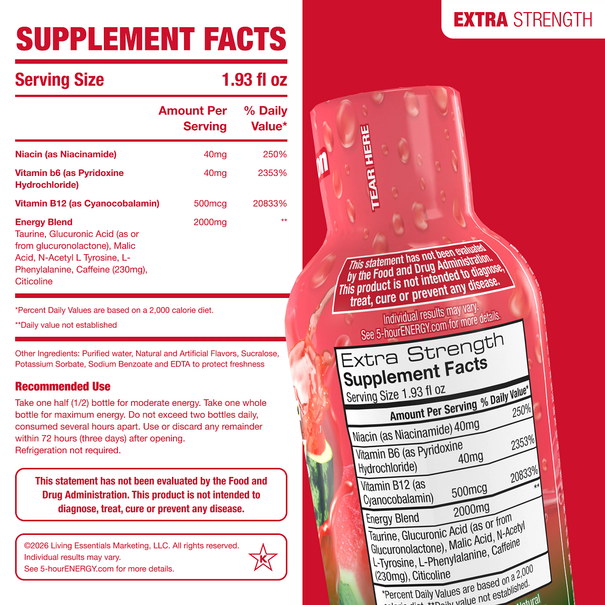 Watermelon Flavor Extra Strength 5-hour ENERGY Shots