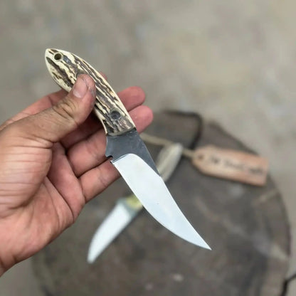 High Carbon Upswept Skinner Knife Fixed Blade Synthetic Stag Horn Handle Hunting Knife