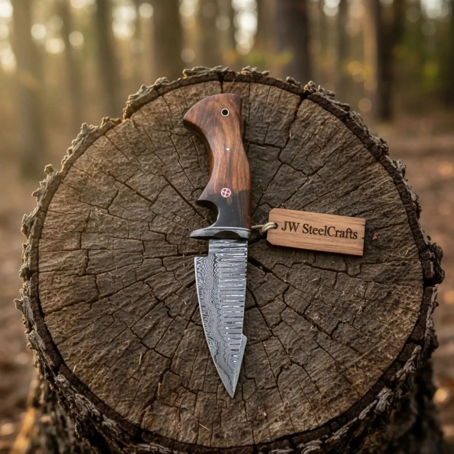 Bobcat Hunting Knife 4” Clip Point Fixed Blade Damascus Steel Guarded Design