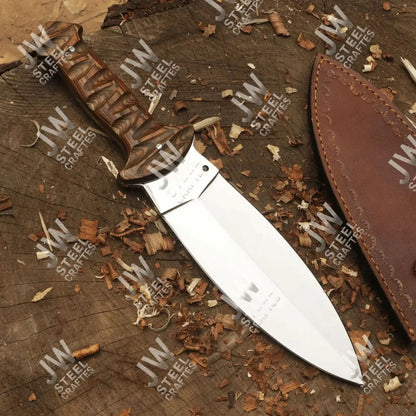 Handcrafted J2 Stainless Steel Boot Knife | Pakka Wood Handle | Leather Sheath | 13.5" Hunting Blade