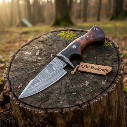 Bobcat Hunting Knife 4” Clip Point Fixed Blade Damascus Steel Guarded Design