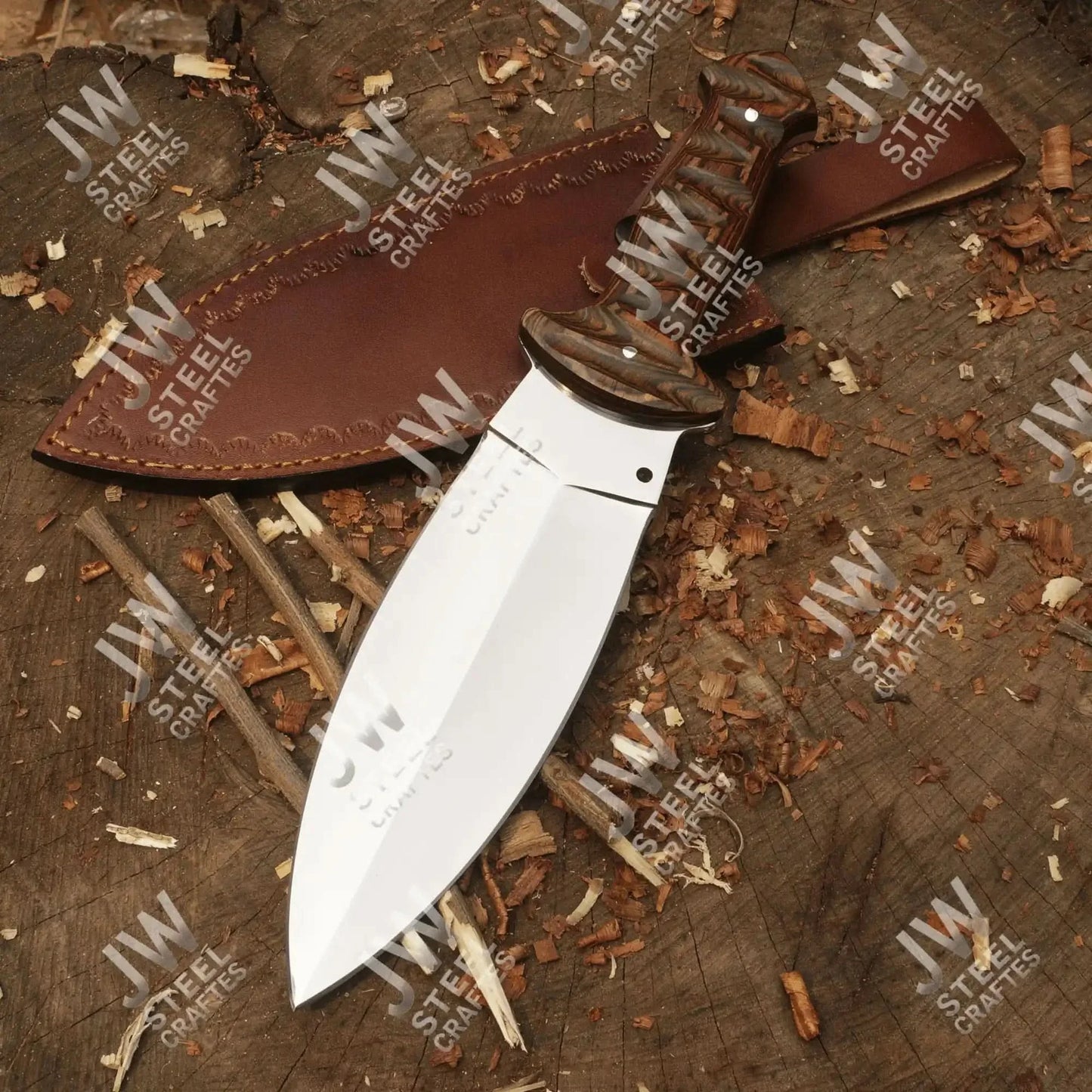 Handcrafted J2 Stainless Steel Boot Knife | Pakka Wood Handle | Leather Sheath | 13.5" Hunting Blade