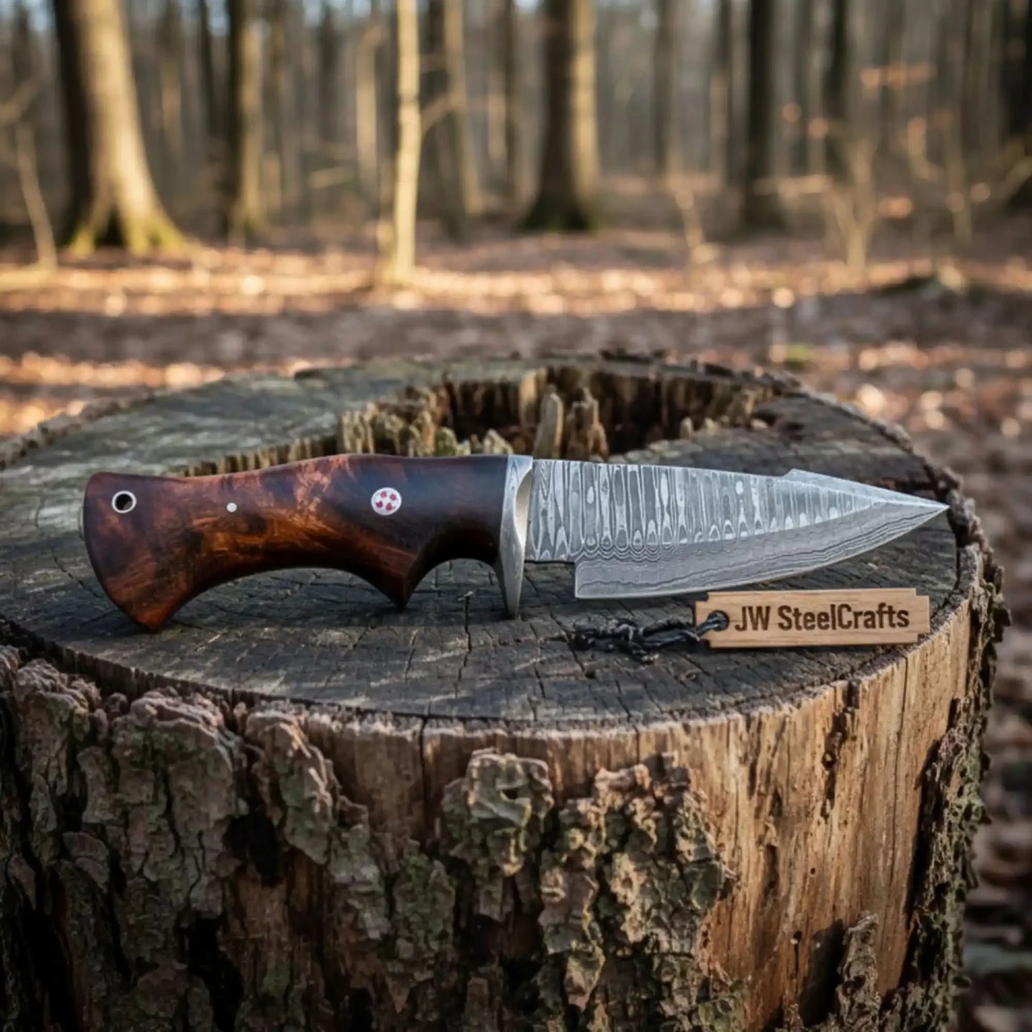 Bobcat Hunting Knife 4” Clip Point Fixed Blade Damascus Steel Guarded Design