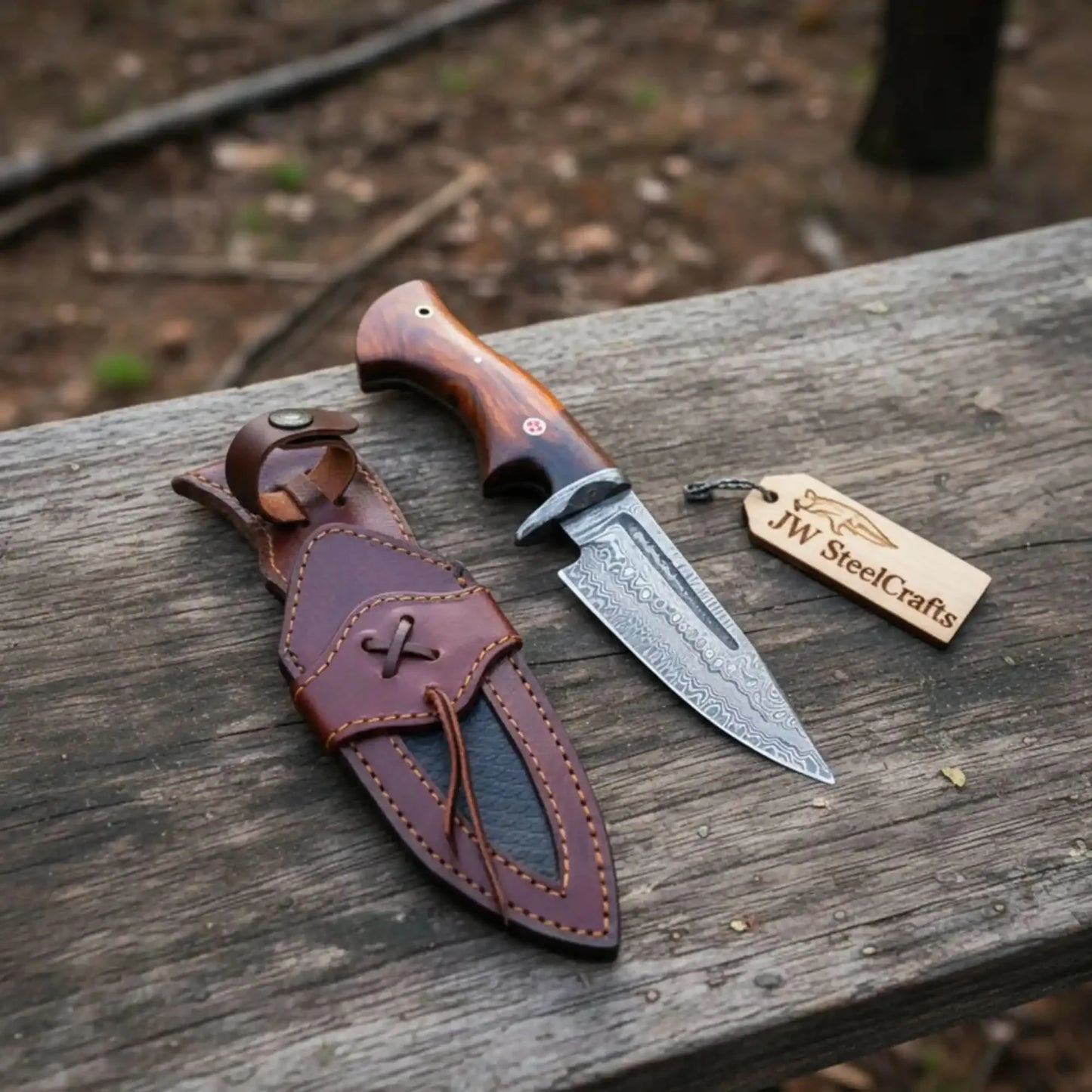 Bobcat Hunting Knife 4” Clip Point Fixed Blade Damascus Steel Guarded Design