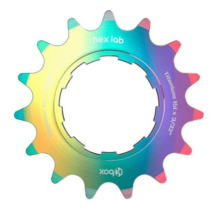 BOX Hex Lab 3/32" CNC Titanium Cog Rainbow - 15t  