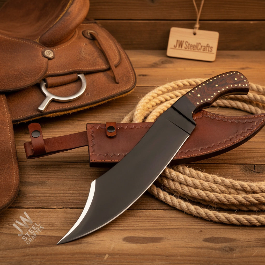 Hand-Forged High Carbon Steel Bowie Knife – 13-Inch Trailing Point