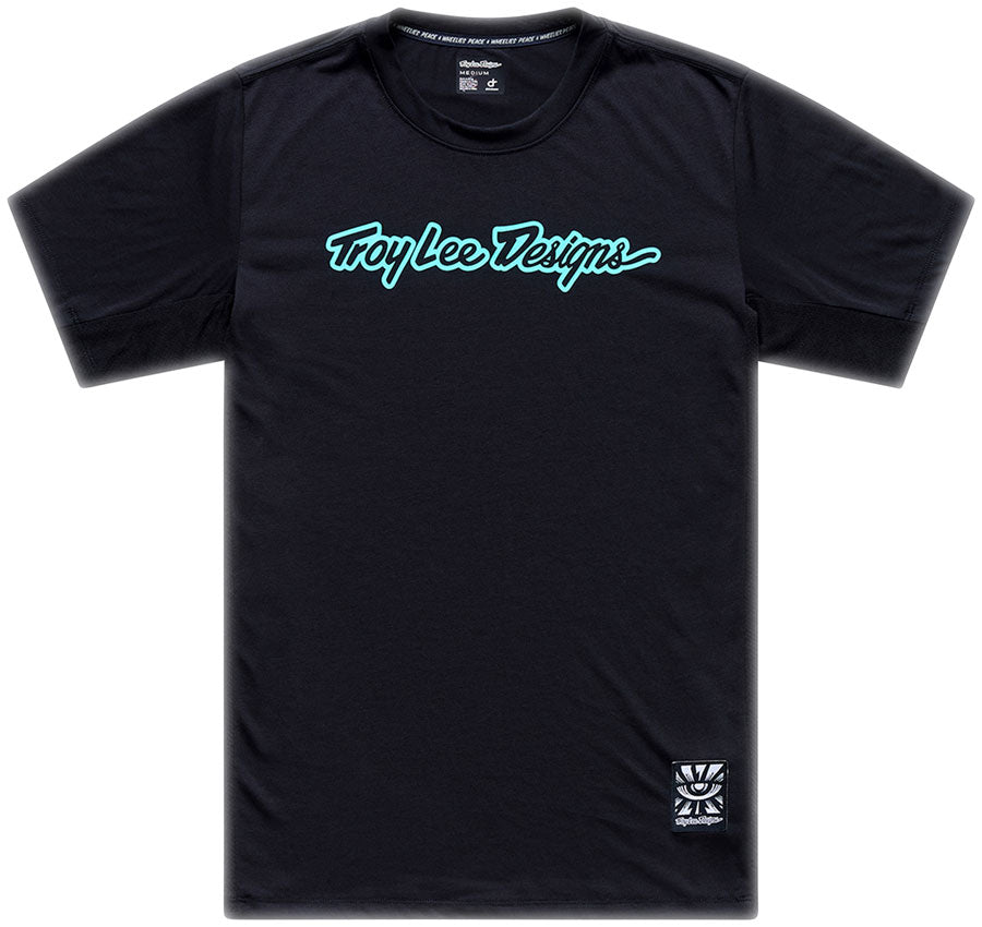 Troy Lee Designs Skyline Ride Short Sleeve Tee – Signature BLK / Real Teal Medium