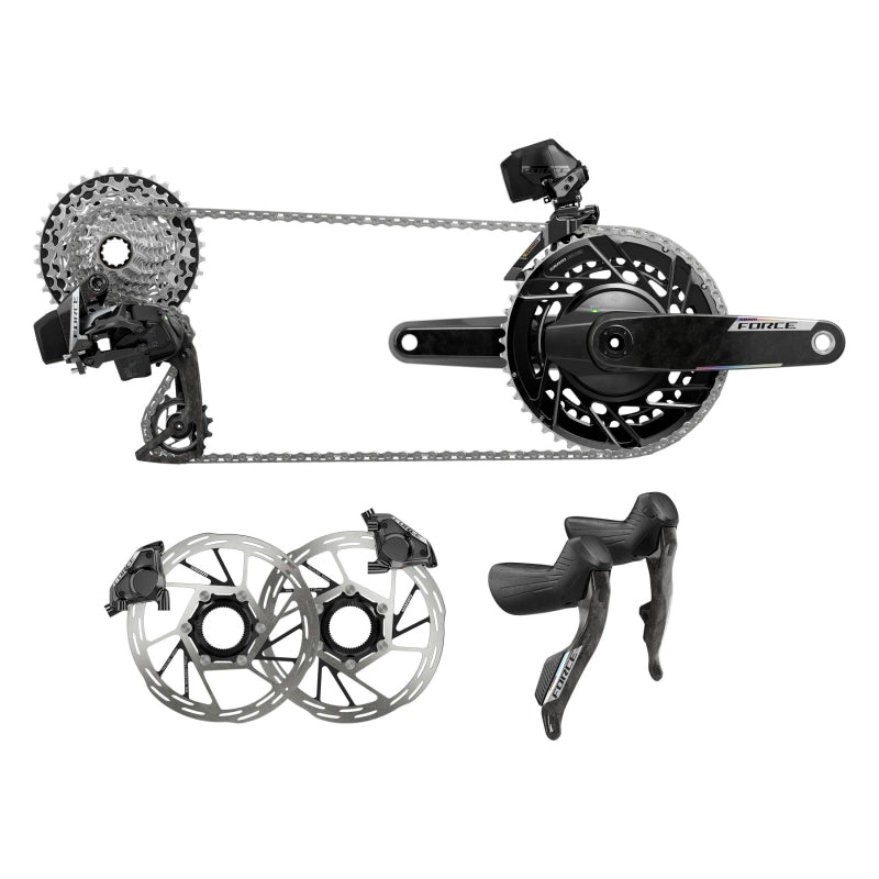 SRAM Force eTap AXS Road Groupset - 2x12-Speed HRD Shift/Brake Levers FM Calipers CL Rotors Chain F/R Derailleurs E1