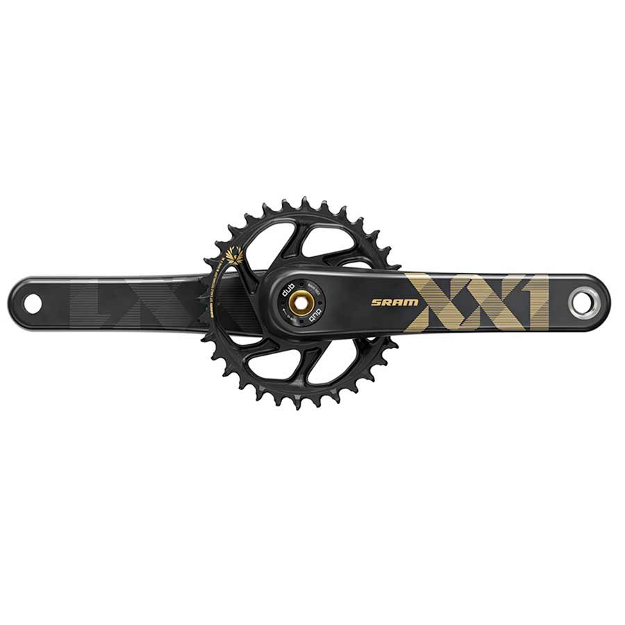 SRAM XX1 Eagle DUB Crankset Speed: 11/12 Spindle: 28.99mm BCD: Direct Mount 34 DUB 175mm Gold Boost