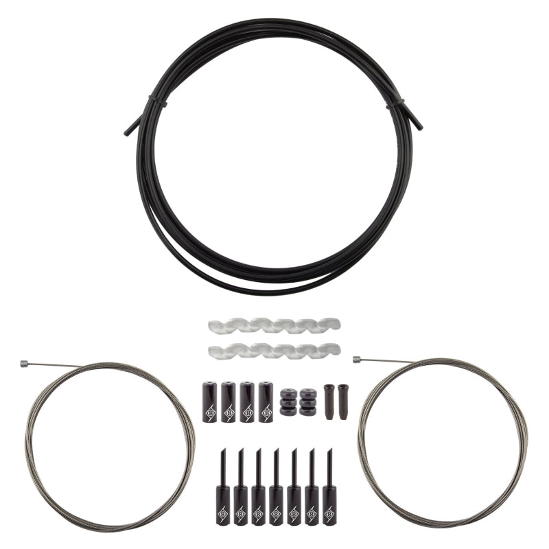 Origin8 Slick Compressionless 2x Gear Cable/Housing Kit Front and Rear 3200mm/2300mm & 2800mm 4mm/1.1mm Black MTB/Road Compressionless