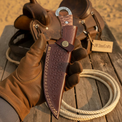 Damascus Hunting Skinner Knife Brown Micarta | Handle and Leather Sheath