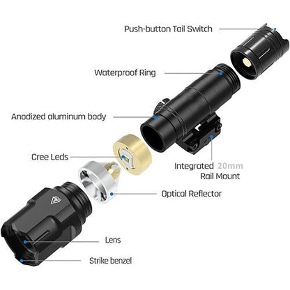 WL-25 Tactical Weaponlight Flashlight, 1200LM, USB Rechargeable – Black or Tan