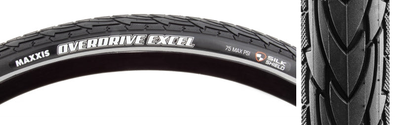 Maxxis Overdrive Excel Hybrid Tire 700x47C Wire Clincher Single SilkShield Reflective 60TPI Black