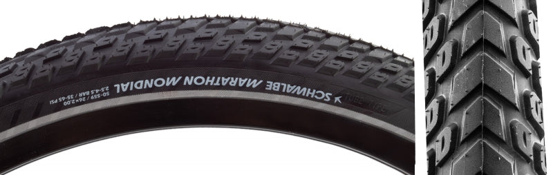 Schwalbe Marathon Mondial Hybrid Tire 26''x2.00 Wire Clincher Endurance RaceGuard 67TPI Black
