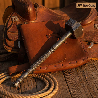 Damascus Steel forged Gavel with One Piece Handle and Copper Ring Accent