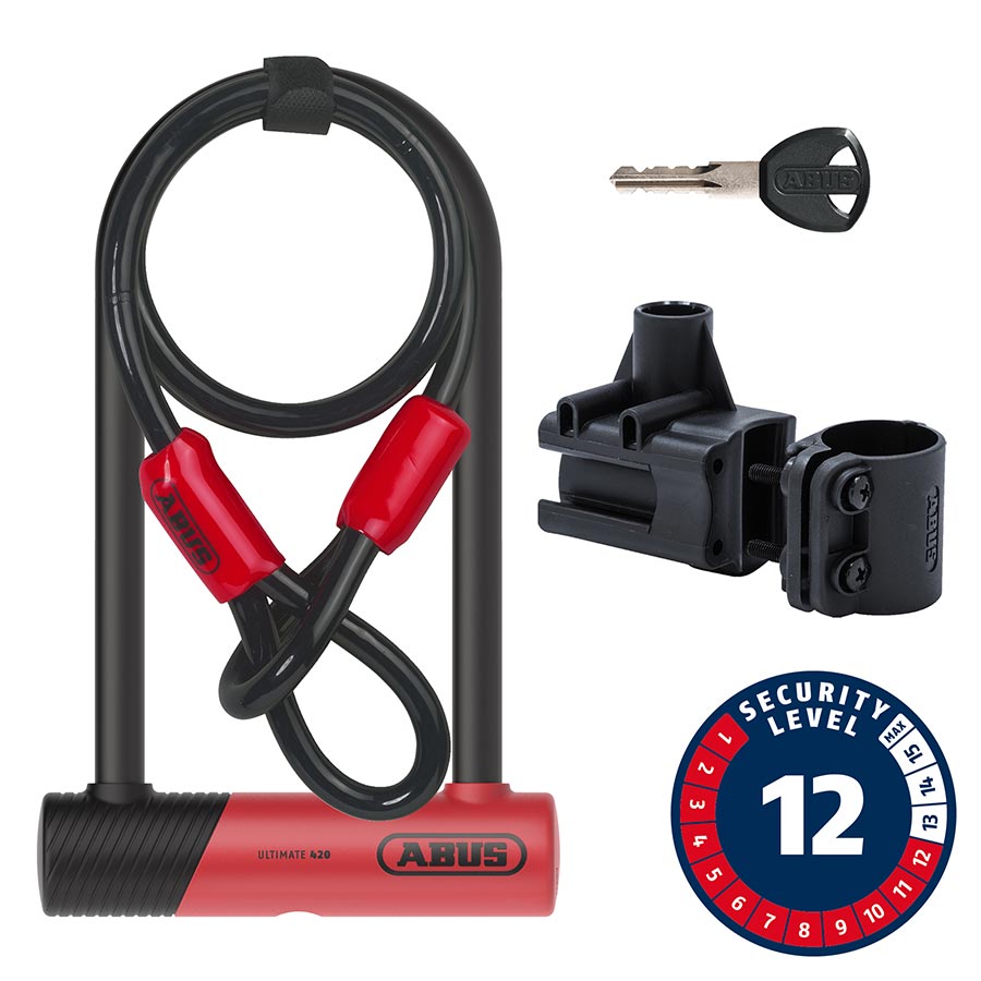 Abus Ultimate 420K + Cobra U-Lock Key 150x230mm 5.9''x9'' Thickness in mm: 14mm Red