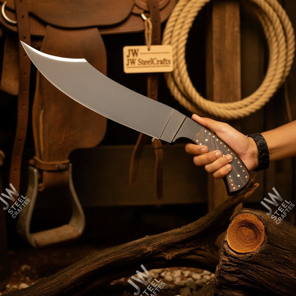 Hand-Forged High Carbon Steel Bowie Knife – 13-Inch Trailing Point