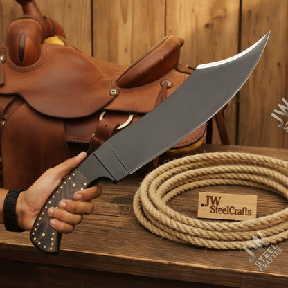 Hand-Forged High Carbon Steel Bowie Knife – 13-Inch Trailing Point
