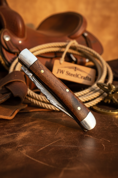 Rosewood Folding Knife 7.5" Handmade Damascus Steel Traditional Pocket Knife