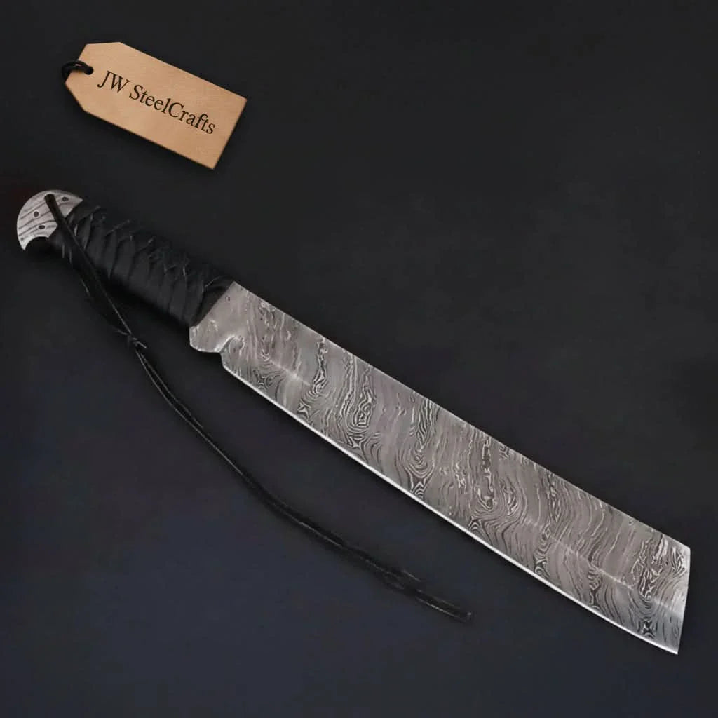9 Inch Damascus Steel Tanto Knife with Cord Wrapped Handle – 16 Inch Overall