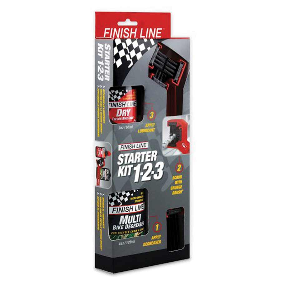 Finish Line Starter Kit 1-2-3 Includes Grunge Brush DRY Chain Lubricant EcoTech Degreaser