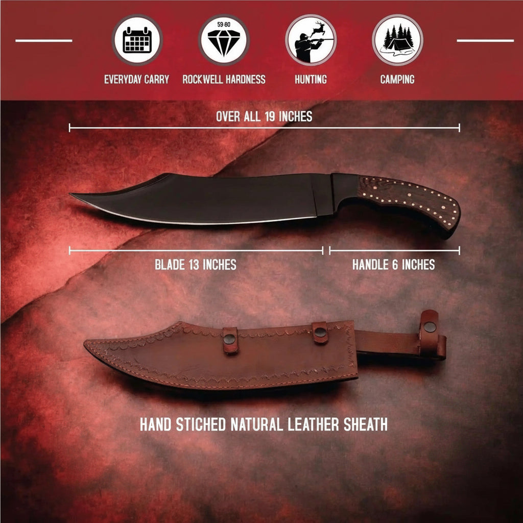 Hand-Forged High Carbon Steel Bowie Knife – 13-Inch Trailing Point