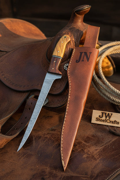 Traditional Scandinavian Fillet Knife Precision Fishing Blade with Leather Sheath