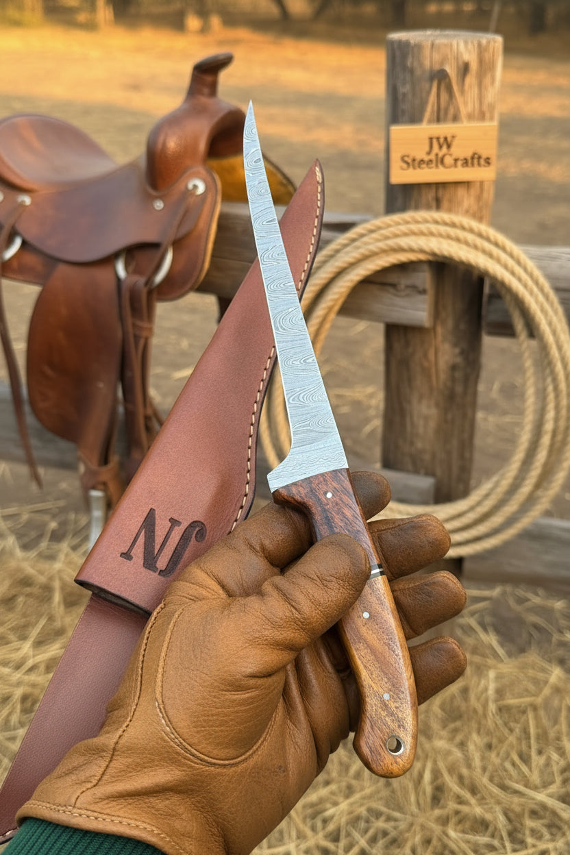 Traditional Scandinavian Fillet Knife Precision Fishing Blade with Leather Sheath