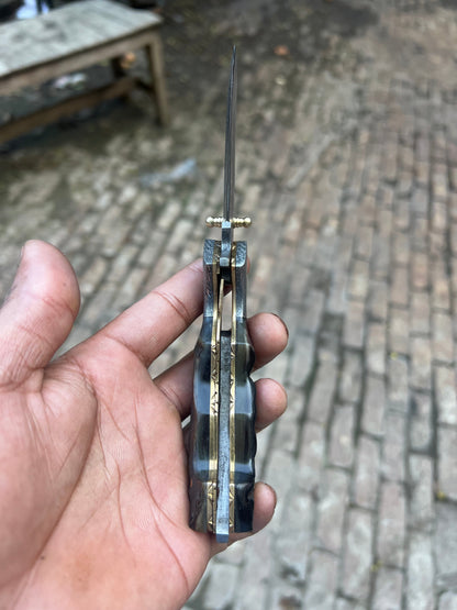 Grithorn Damascus Folder 7" Handmade Horn Handle Lock Back Mechanism
