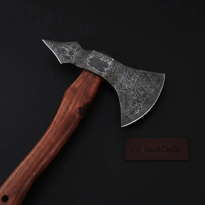 Double-Bit Damascus Axe Head with Rear Spike Variant