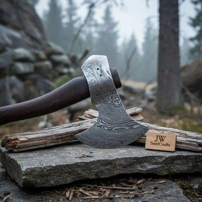 Hand Forged Damascus Steel Hatchet Hawks Tomahawk Axe Rose Wood