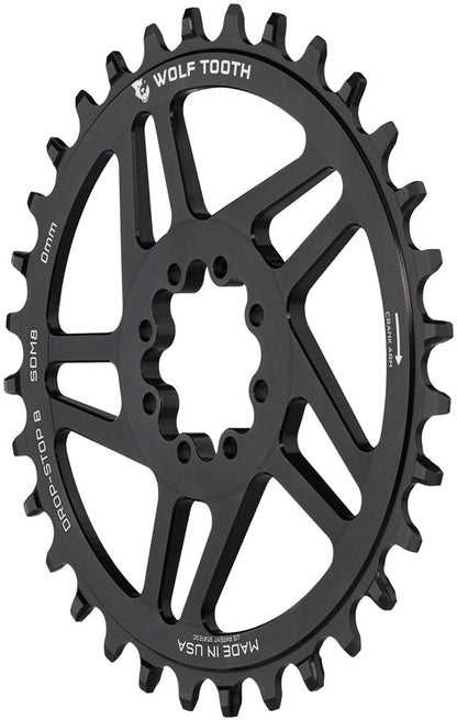 Wolf Tooth Direct Mount Chainring - 34t SRAM Direct Mount Drop-Stop B For SRAM 8-Bolt Cranksets 0mm Offset BLK