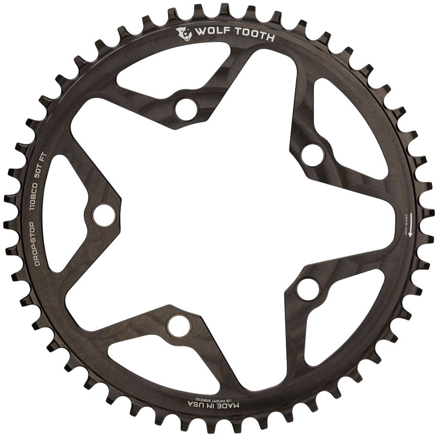 Wolf Tooth 110 BCD Cyclocross Road Chainring - 50t 110 BCD 5-Bolt Drop-Stop B  BLK