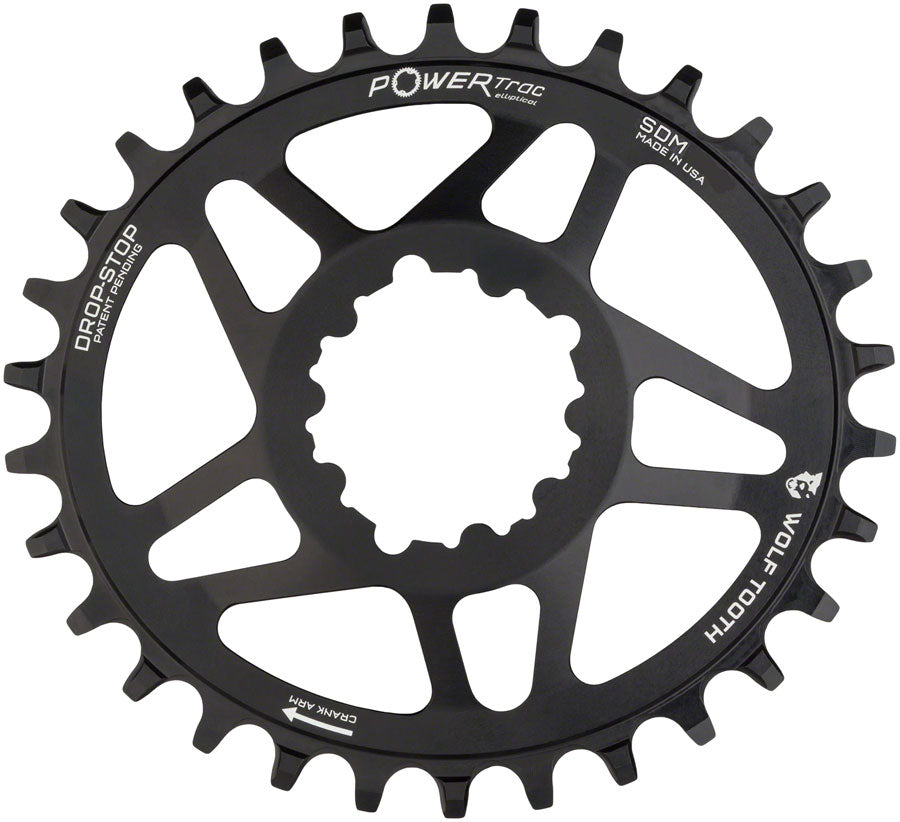 Wolf Tooth Elliptical Direct Mount Chainring - 28t SRAM 3-Bolt Direct Mount Drop-Stop A For SRAM Cranksets 6mm Offset BLK