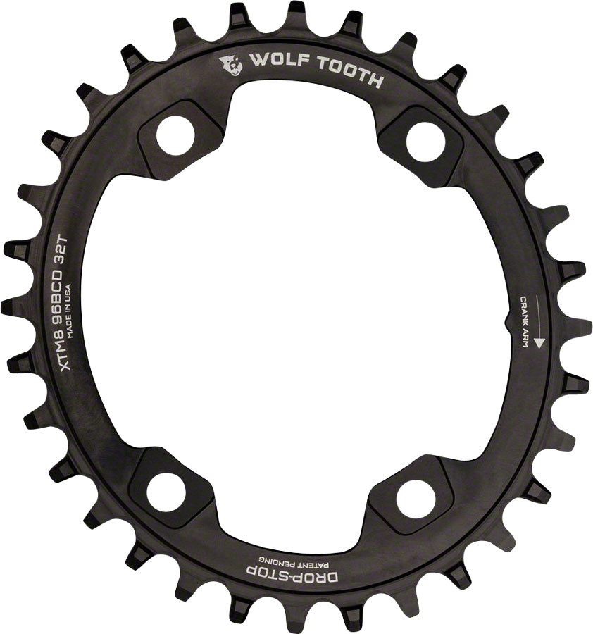 Wolf Tooth Elliptical 96 BCD Chainring - 32t 96 Asymmetric BCD 4-Bolt Drop-Stop A For Shimano XTR M9000 M9020 Cranks BLK
