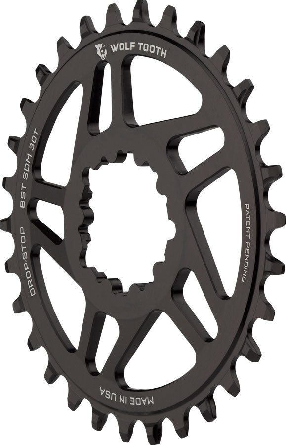 Wolf Tooth Direct Mount Chainring - 30t SRAM Direct Mount Drop-Stop A For SRAM 3-Bolt Boost Cranks 3mm Offset BLK