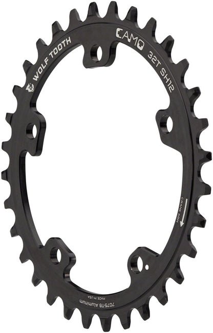 Wolf Tooth CAMO Aluminum Chainring - 32t Wolf Tooth CAMO Mount Drop-Stop ST Requires 12-Speed HG+ Chain BLK