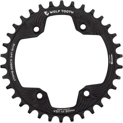 Wolf Tooth 96 BCD Chainring - 34t 96 Asymmetric BCD 4-Bolt For Shimano Cranks Drop-Stop ST Requires 12-Speed HG+ Chain BLK