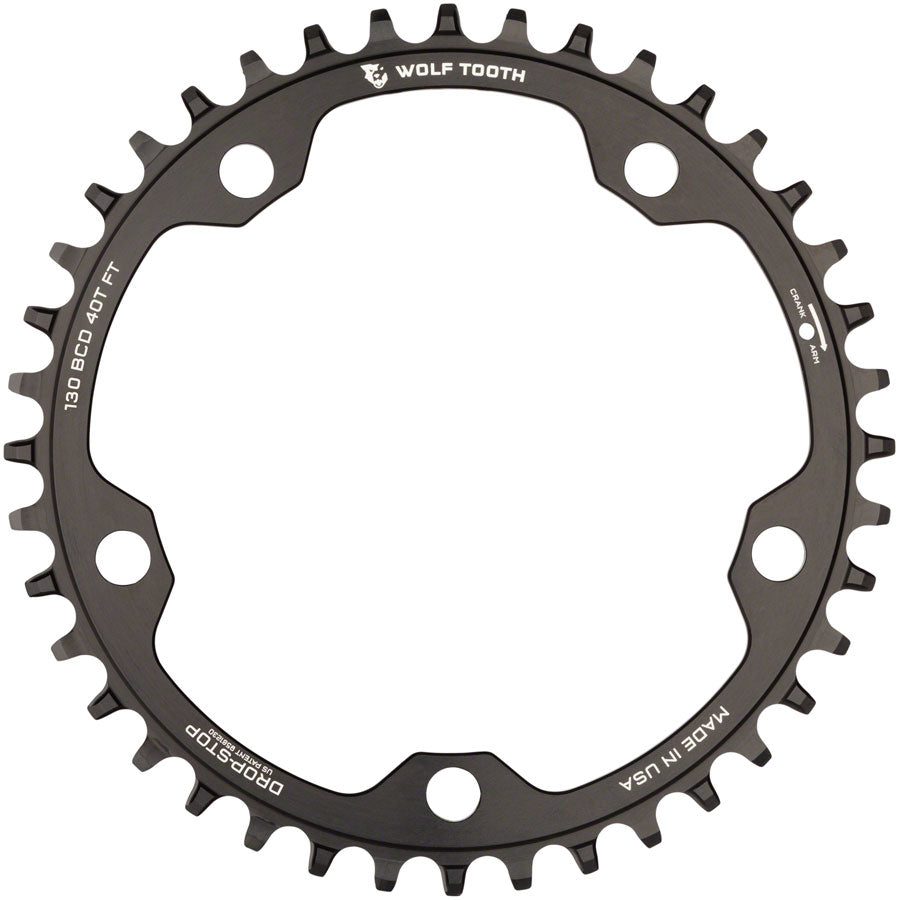Wolf Tooth 130 BCD Road Cyclocross Chainring - 38t 130 BCD 5-Bolt Drop-Stop B 10/11/12-Speed Eagle Flattop Compatible BLK