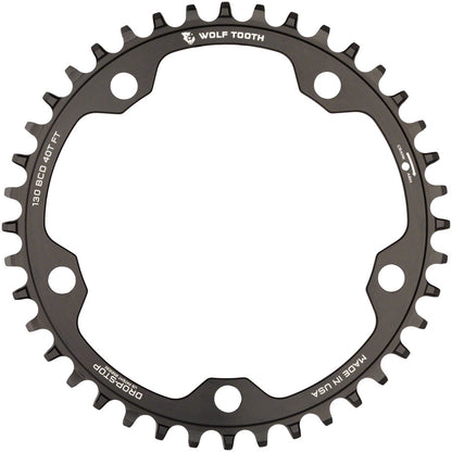 Wolf Tooth 130 BCD Road Cyclocross Chainring - 40t 130 BCD 5-Bolt Drop-Stop B 10/11/12-Speed Eagle Flattop Compatible BLK