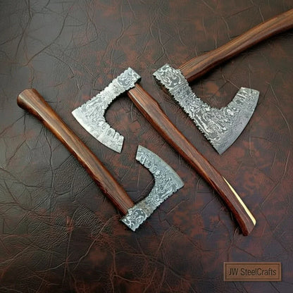 Custom Handmade Bearded Viking Axe with Damascus Steel Blade and Hardwood Handle | JW SteelCrafts