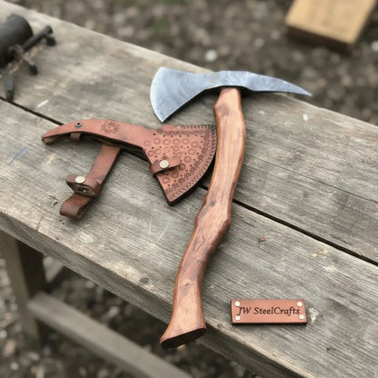 Camping Axe Damascus Steel 20 Inch Rosewood Handle with Leather Sheath