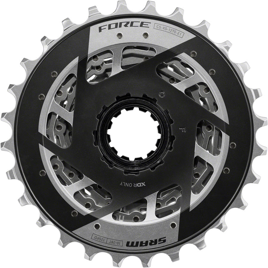 SRAM Force XG-1270 Cassette - 12-Speed 10-28t Silver For XDR Driver Body E1