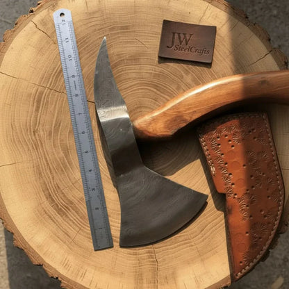 Camping Axe Damascus Steel 20 Inch Rosewood Handle with Leather Sheath
