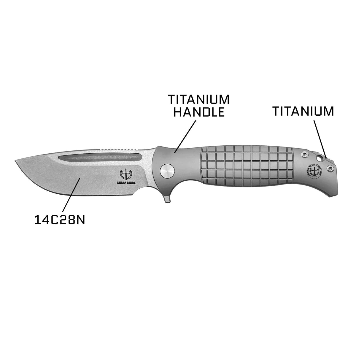 Sharp Blade - Gridlock Ti - 14C28N Steel 3.86" Blade, Titanium Handle Premium EDC Pocket Knife