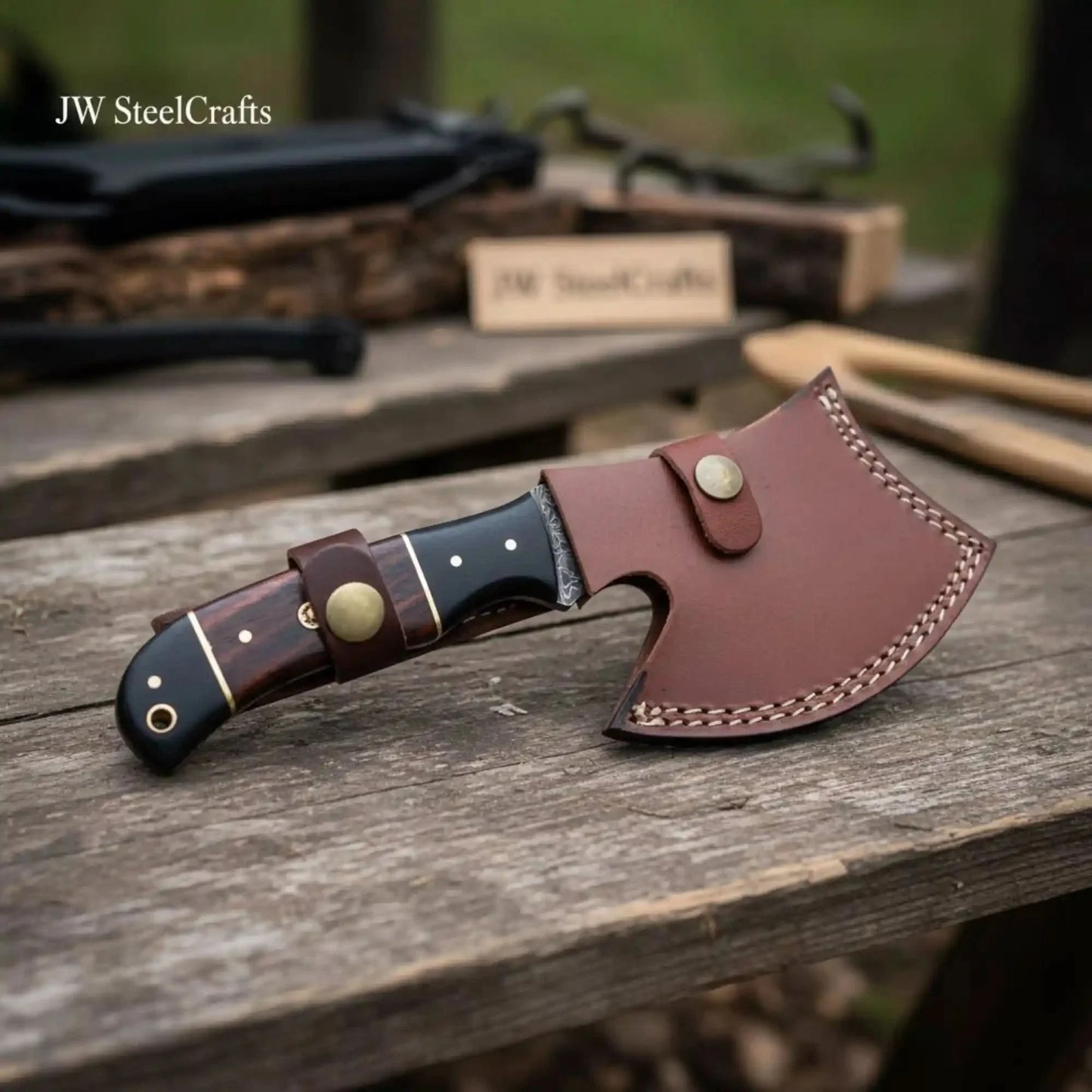 Damascus Bearded Hatchet with Contoured Full Tang Handle