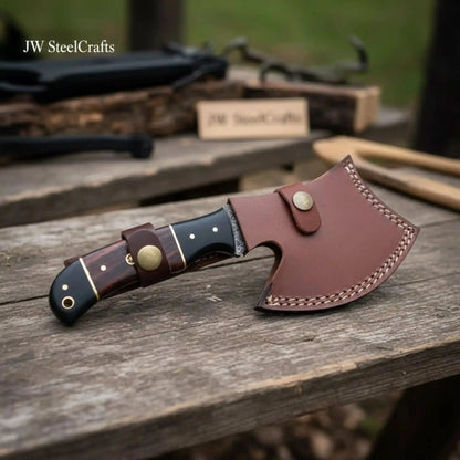 Damascus Bearded Hatchet with Contoured Full Tang Handle